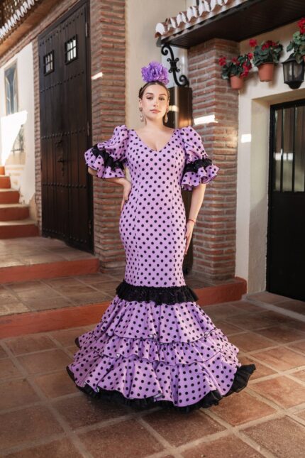 Traje de Flamenca Morado y Negro - Estilo Sirena