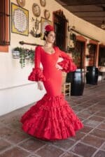 TRAJE DE FLAMENCA ROJO SIN TOPOS LISO