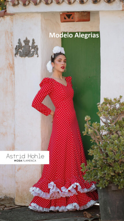 Vestido de flamenca modelo alegrías fabricado en crespón, disponible en varios colores . Disponible en todas las tallas y diferentes tejidos.
