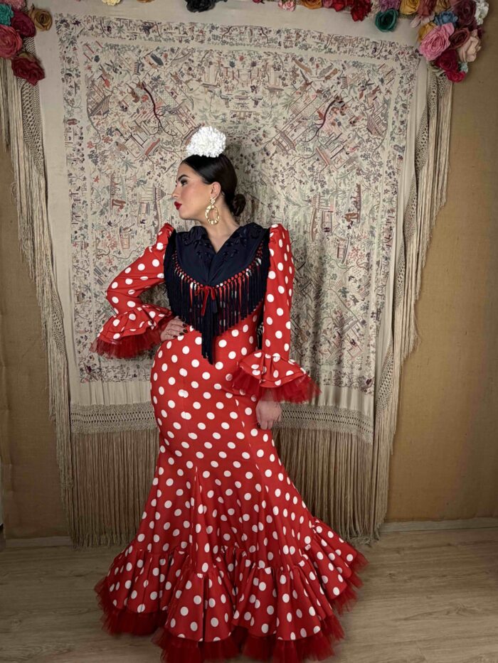 TRAJE DE FLAMENCA ROJO LUNAR BLANCO MODELO AGATA - Imagen 2