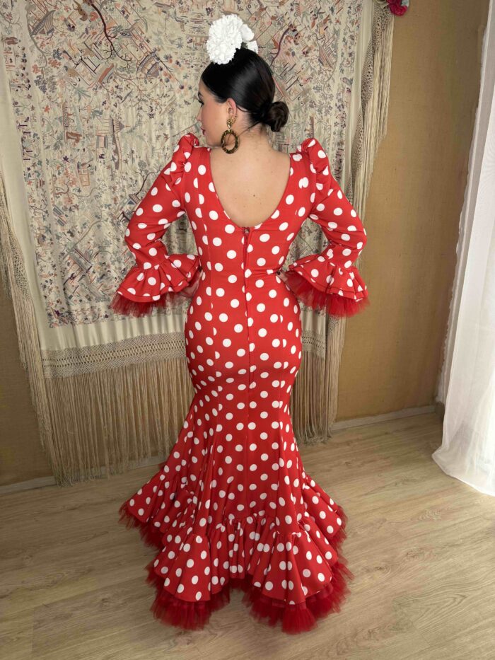 TRAJE DE FLAMENCA ROJO LUNAR BLANCO MODELO AGATA - Imagen 5