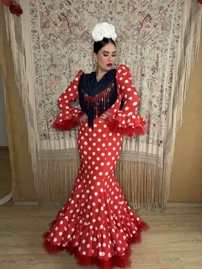 TRAJE DE FLAMENCA ROJO LUNAR BLANCO MODELO AGATA - Imagen 6