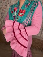 TRAJE DE FLAMENCA CANASTERO ROSA EMPOLVADO Y CINTA DE TERCIOPELO - Imagen 3