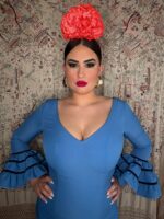 TRAJE DE FLAMENCA CANASTERO ECONOMICO AZUL DUCADO Y CINTAS DE TERCIOPELO - Imagen 5