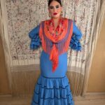 TRAJE DE FLAMENCA CANASTERO ECONOMICO AZUL DUCADO Y CINTAS DE TERCIOPELO
