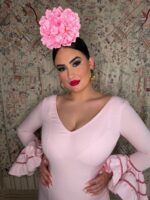 TRAJE DE FLAMENCA CANASTERO ROSA CON CINTA DE TERCIOPELO - Imagen 4