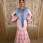 TRAJE DE FLAMENCA CANASTERO ROSA CON CINTA DE TERCIOPELO