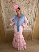 TRAJE DE FLAMENCA CANASTERO ROSA CON CINTA DE TERCIOPELO - Imagen 2