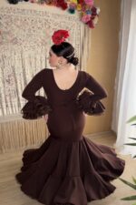 TRAJE DE FLAMENCA MARRON CHOCOLATE MODELO CARACOLES - Imagen 3