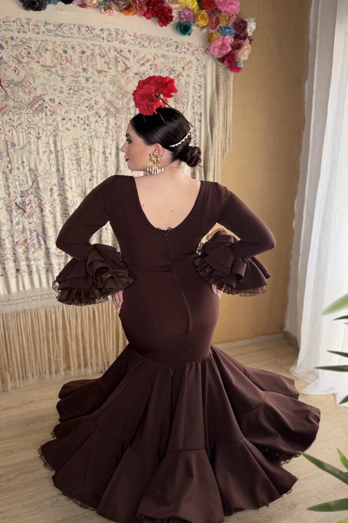 TRAJE DE FLAMENCA MARRON CHOCOLATE MODELO CARACOLES - Imagen 3