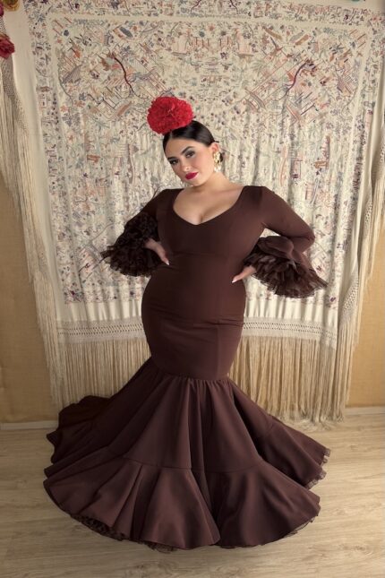 TRAJE DE FLAMENCA MARRON CHOCOLATE MODELO CARACOLES
