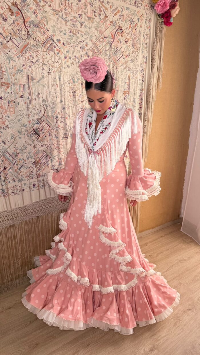 TRAJE DE FLAMENCA ROSA MODELO DULCE - Imagen 3