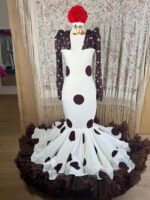 VESTIDO DE FLAMENCA ENSUEÑO BEIG LUNAR MARRON CHOCHOLATE - Imagen 4