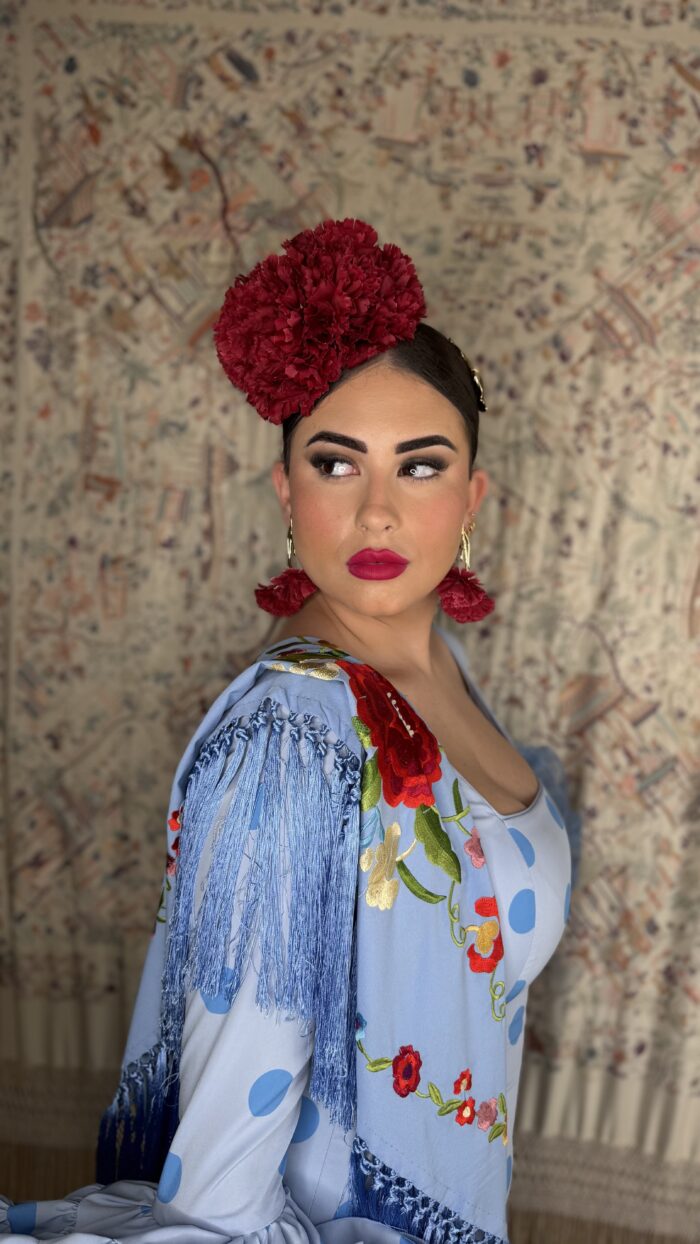 Traje de flamenca Modelo Mediterraneo celeste lunar - Imagen 7