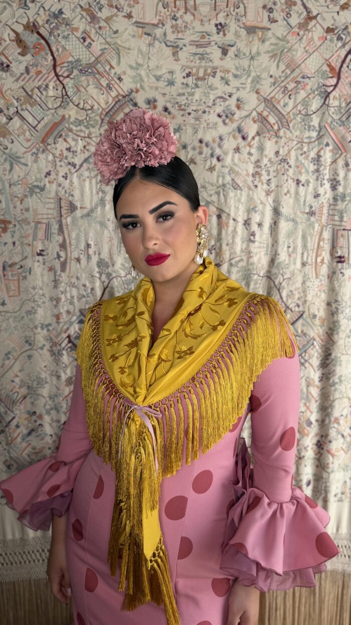 TRAJE DE FLAMENCA ROSA NUDE LUNAR MODELO ESPIGA - Imagen 2