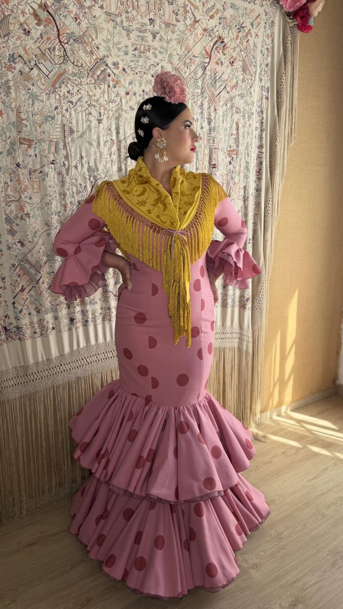 TRAJE DE FLAMENCA ROSA NUDE LUNAR MODELO ESPIGA - Imagen 3