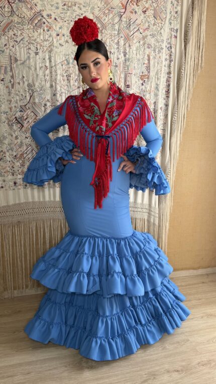 TRAJE DE FLAMENCA CANASTERO AZUL MODELO FARRUCA