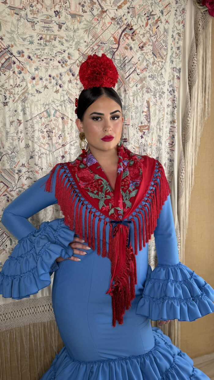 TRAJE DE FLAMENCA CANASTERO AZUL MODELO FARRUCA - Imagen 3