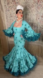 TRAJE DE FLAMENCA CANASTERO VERDE AGUA LUNAR MODELO JARANA - Imagen 4
