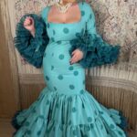 TRAJE DE FLAMENCA CANASTERO VERDE AGUA LUNAR MODELO JARANA
