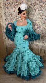 TRAJE DE FLAMENCA CANASTERO VERDE AGUA LUNAR MODELO JARANA