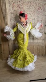 VESTIDO DE FLAMENCA MODELO SIGUA VERDE LIMA CON LUNAR BLANCO - Imagen 2