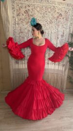TRAJE DE FLAMENCA CANASTERO MODELO MEDITERRRANEO ROJO