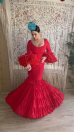 TRAJE DE FLAMENCA CANASTERO MODELO MEDITERRRANEO ROJO - Imagen 3