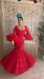 TRAJE DE FLAMENCA CANASTERO MODELO MEDITERRRANEO ROJO - Imagen 4