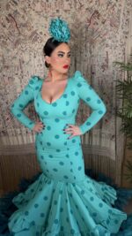 TRAJE DE FLAMENCA MODELO LUCERO VERDE AGUA LUNAR