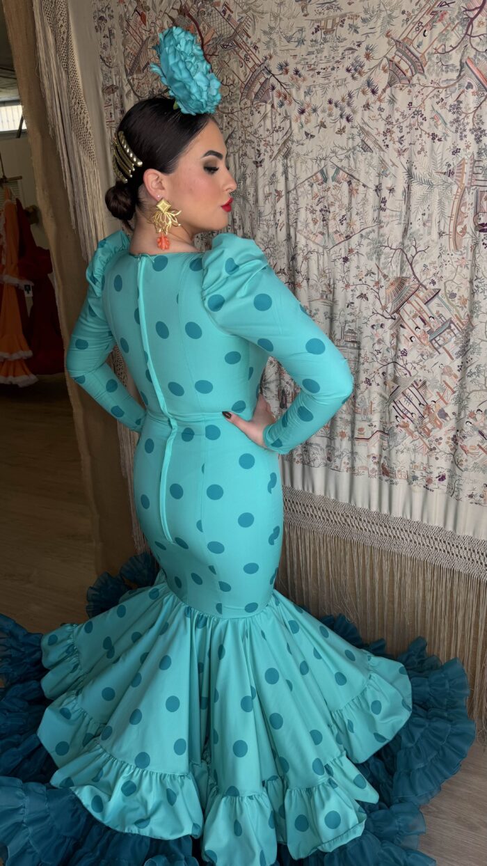 TRAJE DE FLAMENCA MODELO LUCERO VERDE AGUA LUNAR - Imagen 2