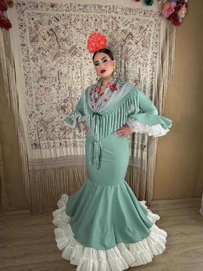 TRAJE DE FLAMENCA VERDE MENTA MODELO FLAMENCO - Imagen 2