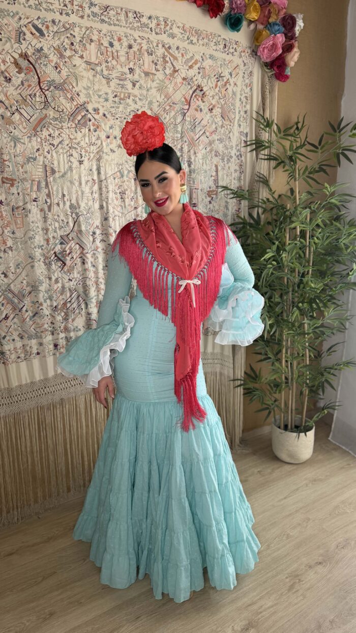 TRAJE DE FLAMENCA CANASTERO VERDE AGUA MODELO DESEO - Imagen 2