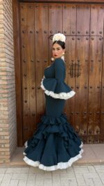 TRAJE DE FLAMENCA MODELO MAREA VERDE PETROLEO - Imagen 3