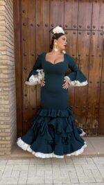 TRAJE DE FLAMENCA MODELO MAREA VERDE PETROLEO
