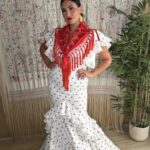 TRAJE DE FLAMENCA MODELO LOLA BLANCO NATURAL Y CAMEL