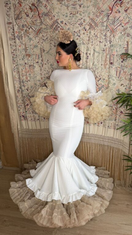 VESTIDO DE FLAMENCA BLANCO MODELO RUMBA