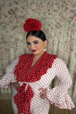 Traje de flamenca canastero Modelo Pepa blanco lunar rojo - Imagen 4