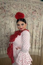 Traje de flamenca canastero Modelo Pepa blanco lunar rojo - Imagen 3