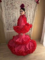 TRAJE DE FLAMENCA MODELO SALITRE FUCSIA LUNAR ROJO FLOCADO - Imagen 2