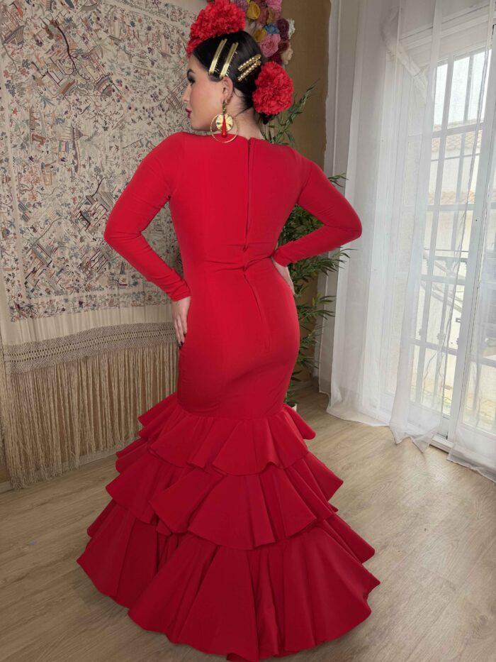 traje rojo de flamenca con 3 volantes, TRAJE DE FLAMENCA MODELO FUEGO EN ROJO