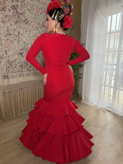 traje rojo de flamenca con 3 volantes, TRAJE DE FLAMENCA MODELO FUEGO EN ROJO