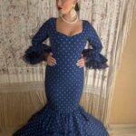 TRAJE DE FLAMENCA MODELO ROCIO AZUL LUNAR CELESTE frontal