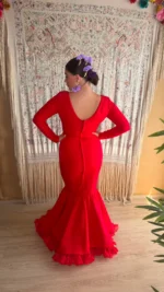 espalda Traje Liso de Flamenca sin topos Carmín Rojo