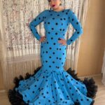 VESTIDO DE FLAMENCA MODELO ALBA FERIA AZUL LUNAR NEGRO