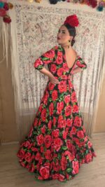 TRAJE DE FLAMENCA NEGRO CON ESTAMPADO DE FLORES MODELO ALICIA - Imagen 3