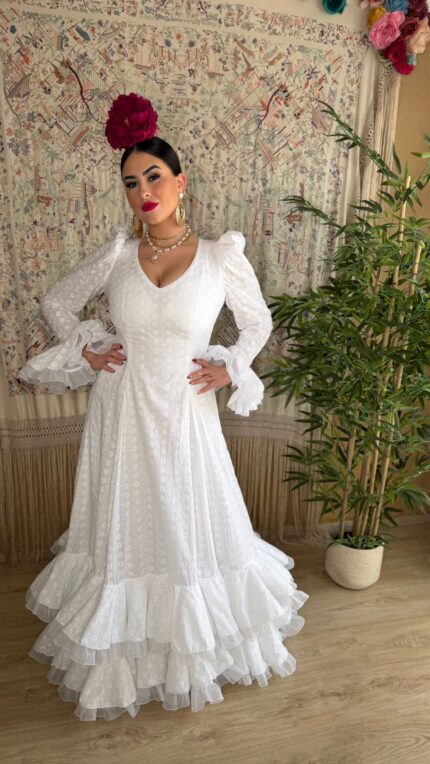 TRAJE DE FLAMENCA ALEGRÍA  PERFORADO BLANCO