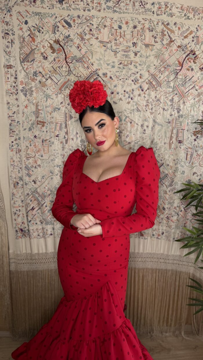TRAJE DE FLAMENCA CANASTERO ROJO MODELO CARMELA - Imagen 2