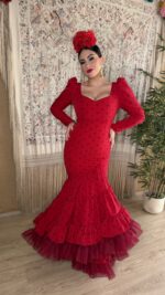 TRAJE DE FLAMENCA CANASTERO ROJO MODELO CARMELA