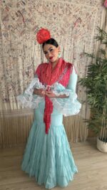 TRAJE DE FLAMENCA CANASTERO VERDE AGUA MODELO DESEO